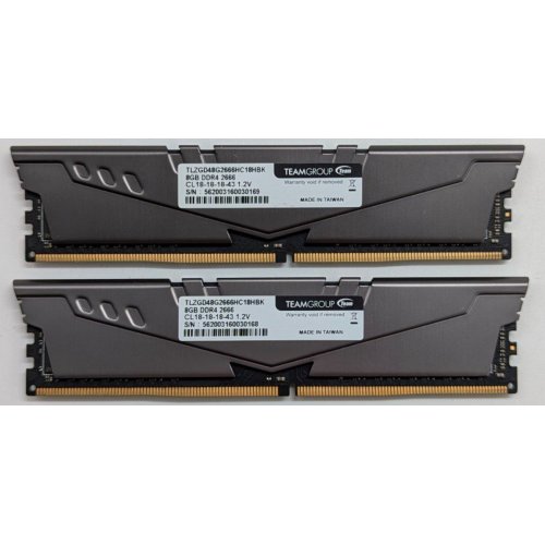 Купить Озу Team DDR4 16GB (2x8GB) 2666Mhz T-Force Vulcan Z Grey (TLZGD416G2666HC18HDC01) (Восстановлено продавцом, 736428) с проверкой совместимости: обзор, характеристики, цена в Киеве, Днепре, Одессе, Харькове, Украине | интернет-магазин TELEMART.UA фото