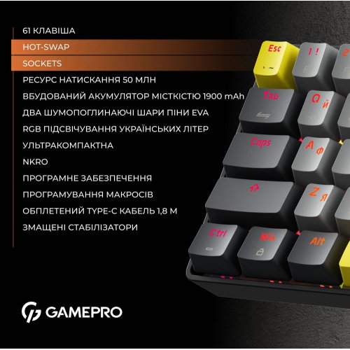 Купити Клавіатура GamePro MK130R Pro Outemu Red Hot-Swap RGB Black - ціна в Києві, Львові, Вінниці, Хмельницькому, Франківську, Україні | інтернет-магазин TELEMART.UA фото