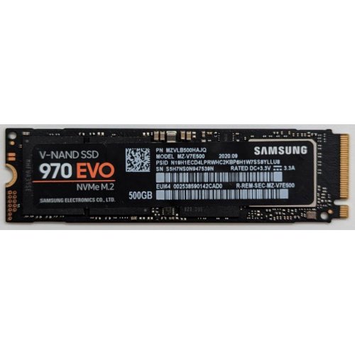 Ssd-диск Samsung 970 EVO V-NAND MLC 500GB M.2 (2280 PCI-E) (MZ-V7E500BW) (Відновлено продавцем, 738771) купити з перевіркою сумісності: огляд, характеристики, ціна у Києві, Львові, Вінниці, Хмельницькому, Івано-Франківську, Україні | інтернет-магазин TELEMART.UA фото