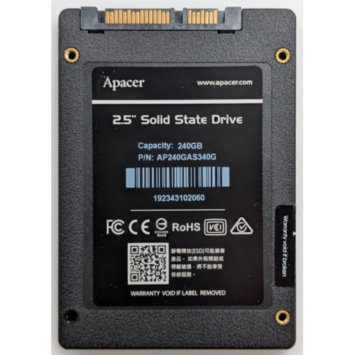 Купить Ssd-диск Apacer 240GB 2.5" (AP240GAS340G) OEM (Восстановлено продавцом, 738779) с проверкой совместимости: обзор, характеристики, цена в Киеве, Днепре, Одессе, Харькове, Украине | интернет-магазин TELEMART.UA фото