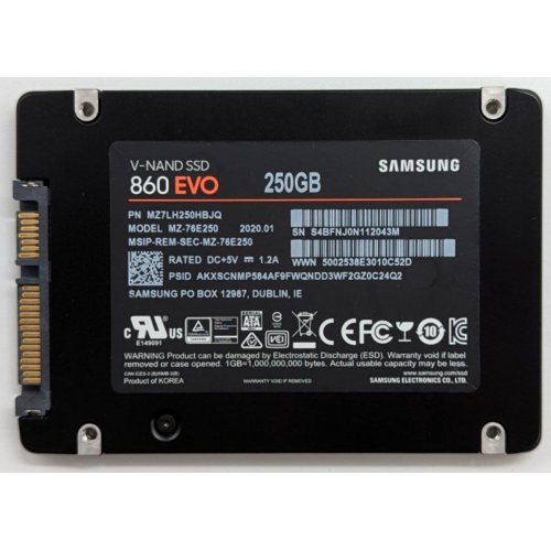 Купить Ssd-диск Samsung 860 EVO V-NAND MLC 250GB 2.5" (MZ-76E250BW) (Восстановлено продавцом, 738782) с проверкой совместимости: обзор, характеристики, цена в Киеве, Днепре, Одессе, Харькове, Украине | интернет-магазин TELEMART.UA фото