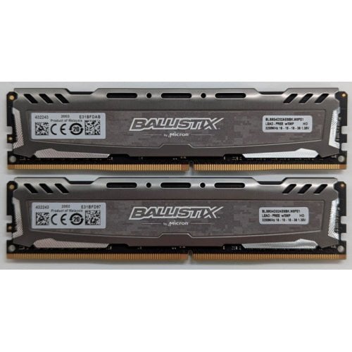 Купить Озу Crucial DDR4 16GB (2x8GB) 3200Mhz Ballistix Sport LT Gray (BLS2K8G4D32AESBK) (Восстановлено продавцом, 738824) с проверкой совместимости: обзор, характеристики, цена в Киеве, Днепре, Одессе, Харькове, Украине | интернет-магазин TELEMART.UA фото