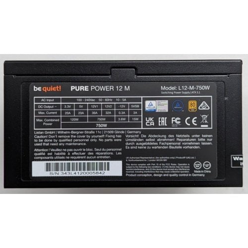 Купить Блок питания Be Quiet! Pure Power 12 M 750W (BN343) (Восстановлено продавцом, 740592) с проверкой совместимости: обзор, характеристики, цена в Киеве, Днепре, Одессе, Харькове, Украине | интернет-магазин TELEMART.UA фото