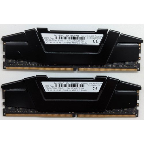 Купить Озу G.Skill DDR4 16GB (2x8GB) 3200Mhz Ripjaws V (F4-3200C16D-16GVKB) (Восстановлено продавцом, 741522) с проверкой совместимости: обзор, характеристики, цена в Киеве, Днепре, Одессе, Харькове, Украине | интернет-магазин TELEMART.UA фото