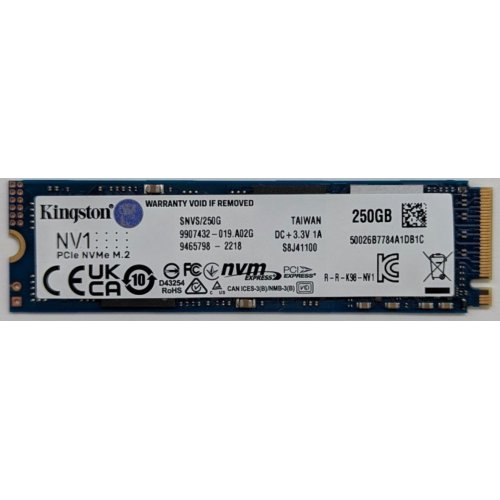 Купить Ssd-диск Kingston NV1 250GB M.2 (2280 PCI-E) NVMe x4 (SNVS/250G) (Восстановлено продавцом, 742600) с проверкой совместимости: обзор, характеристики, цена в Киеве, Днепре, Одессе, Харькове, Украине | интернет-магазин TELEMART.UA фото