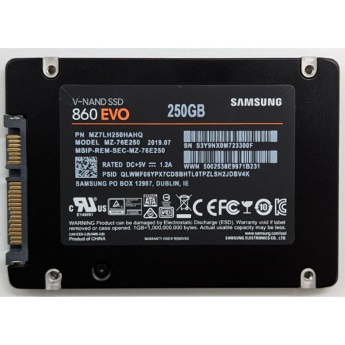 Ssd-диск Samsung 860 EVO V-NAND MLC 250GB 2.5" (MZ-76E250B) (Відновлено продавцем, 742602) купити з перевіркою сумісності: огляд, характеристики, ціна у Києві, Львові, Вінниці, Хмельницькому, Івано-Франківську, Україні | інтернет-магазин TELEMART.UA фото