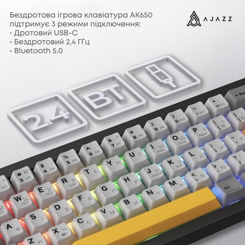 Купити Клавіатура Ajazz AK650 RGB Flying Fish Switch Wireless With Screen (AK650-FF-BGY) Black - ціна в Києві, Львові, Вінниці, Хмельницькому, Франківську, Україні | інтернет-магазин TELEMART.UA фото