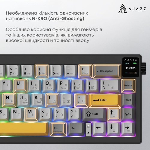 Купити Клавіатура Ajazz AK650 RGB Flying Fish Switch Wireless With Screen (AK650-FF-BGY) Black - ціна в Києві, Львові, Вінниці, Хмельницькому, Франківську, Україні | інтернет-магазин TELEMART.UA фото