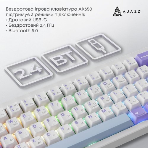 Купити Клавіатура Ajazz AK650 RGB Flying Fish Switch Wireless With Screen (AK650-FF-PWB) Purple - ціна в Києві, Львові, Вінниці, Хмельницькому, Франківську, Україні | інтернет-магазин TELEMART.UA фото