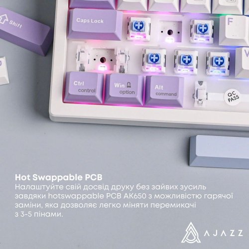 Купити Клавіатура Ajazz AK650 RGB Flying Fish Switch Wireless With Screen (AK650-FF-PWB) Purple - ціна в Києві, Львові, Вінниці, Хмельницькому, Франківську, Україні | інтернет-магазин TELEMART.UA фото