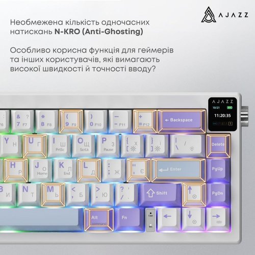 Купити Клавіатура Ajazz AK650 RGB Flying Fish Switch Wireless With Screen (AK650-FF-PWB) Purple - ціна в Києві, Львові, Вінниці, Хмельницькому, Франківську, Україні | інтернет-магазин TELEMART.UA фото