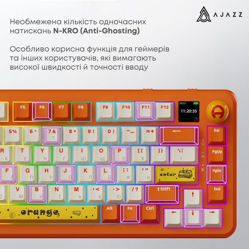 Купить Клавиатура Ajazz AK820 MAX RGB Avocado Switch Wireless With Screen (AK820MAX-AS-OW) Orange - цена в Харькове, Киеве, Днепре, Одессе
в интернет-магазине Telemart фото