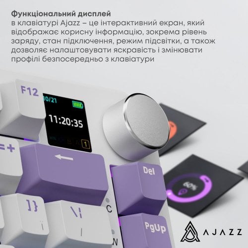 Купити Клавіатура Ajazz AK820 MAX RGB Magnetic Switches Wireless With Screen (AK820MAX-M-PWB) Purple - ціна в Києві, Львові, Вінниці, Хмельницькому, Франківську, Україні | інтернет-магазин TELEMART.UA фото