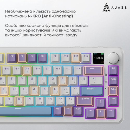 Купити Клавіатура Ajazz AK820 MAX RGB Magnetic Switches Wireless With Screen (AK820MAX-M-PWB) Purple - ціна в Києві, Львові, Вінниці, Хмельницькому, Франківську, Україні | інтернет-магазин TELEMART.UA фото