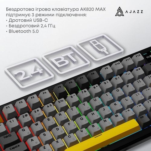 Купити Клавіатура Ajazz AK820 MAX RGB Magnetic Switches Wireless With Screen (AK820MAX-M-BGY) Black - ціна в Києві, Львові, Вінниці, Хмельницькому, Франківську, Україні | інтернет-магазин TELEMART.UA фото