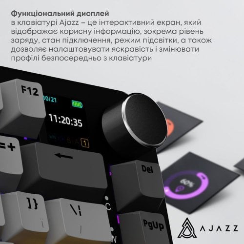 Купити Клавіатура Ajazz AK820 MAX RGB Magnetic Switches Wireless With Screen (AK820MAX-M-BGY) Black - ціна в Києві, Львові, Вінниці, Хмельницькому, Франківську, Україні | інтернет-магазин TELEMART.UA фото