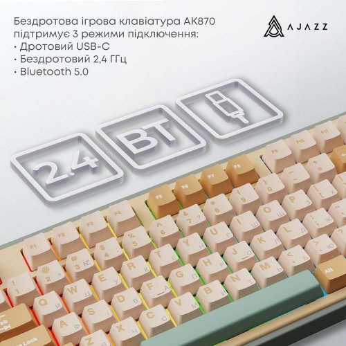 Купити Клавіатура Ajazz AK870 RGB Jasmine Switch Wireless With Screen (AK870-JS-YWG) Yellow - ціна в Києві, Львові, Вінниці, Хмельницькому, Франківську, Україні | інтернет-магазин TELEMART.UA фото