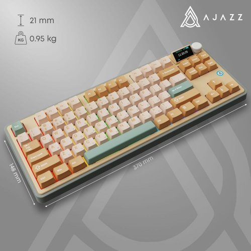 Купити Клавіатура Ajazz AK870 RGB Jasmine Switch Wireless With Screen (AK870-JS-YWG) Yellow - ціна в Києві, Львові, Вінниці, Хмельницькому, Франківську, Україні | інтернет-магазин TELEMART.UA фото