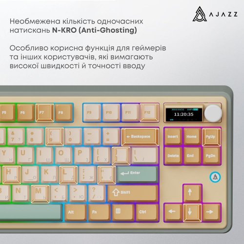 Купити Клавіатура Ajazz AK870 RGB Jasmine Switch Wireless With Screen (AK870-JS-YWG) Yellow - ціна в Києві, Львові, Вінниці, Хмельницькому, Франківську, Україні | інтернет-магазин TELEMART.UA фото