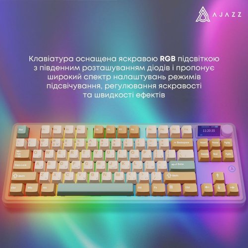 Купити Клавіатура Ajazz AK870 RGB Jasmine Switch Wireless With Screen (AK870-JS-YWG) Yellow - ціна в Києві, Львові, Вінниці, Хмельницькому, Франківську, Україні | інтернет-магазин TELEMART.UA фото