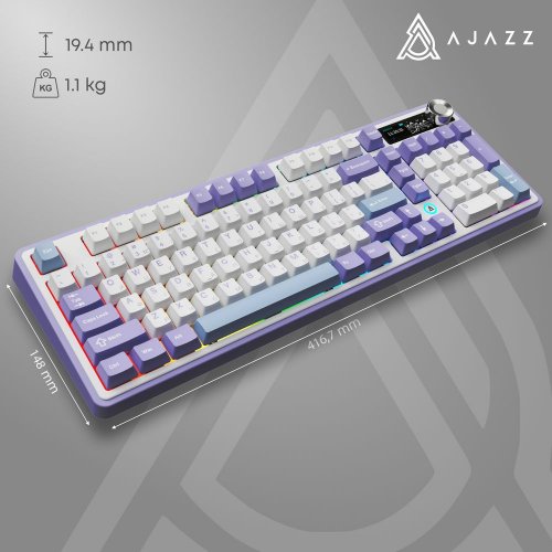 Купить Клавиатура Ajazz AK980 RGB Clear Sky Switch Wireless With Screen (AK980-CS-PWB) Purple - цена в Харькове, Киеве, Днепре, Одессе
в интернет-магазине Telemart фото