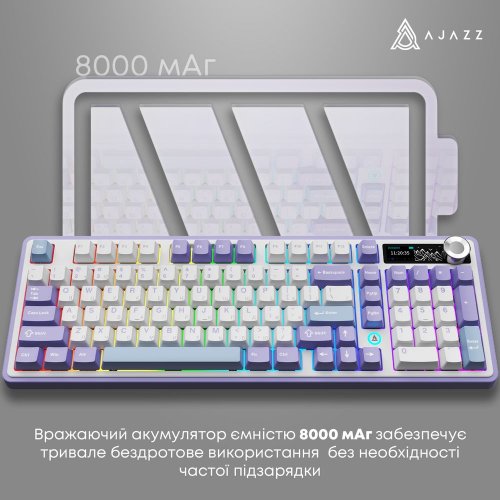 Купить Клавиатура Ajazz AK980 RGB Clear Sky Switch Wireless With Screen (AK980-CS-PWB) Purple - цена в Харькове, Киеве, Днепре, Одессе
в интернет-магазине Telemart фото