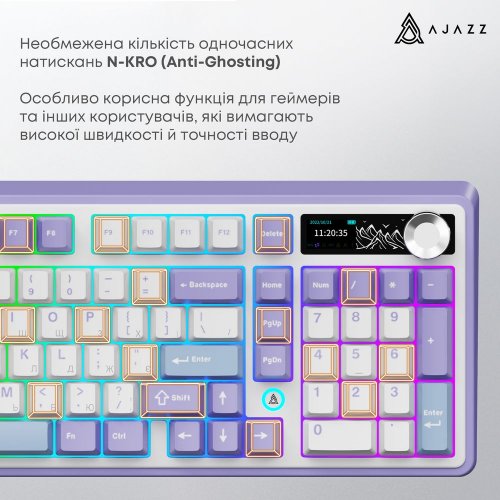 Купить Клавиатура Ajazz AK980 RGB Clear Sky Switch Wireless With Screen (AK980-CS-PWB) Purple - цена в Харькове, Киеве, Днепре, Одессе
в интернет-магазине Telemart фото