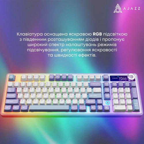 Купить Клавиатура Ajazz AK980 RGB Clear Sky Switch Wireless With Screen (AK980-CS-PWB) Purple - цена в Харькове, Киеве, Днепре, Одессе
в интернет-магазине Telemart фото