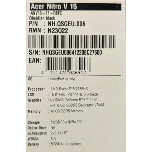 Купить Ноутбук Acer Nitro V15 ANV15-41 (NH.QSGEU.006) Obsidian Black (Восстановлено продавцом, 742787) - цена в Харькове, Киеве, Днепре, Одессе
в интернет-магазине Telemart фото