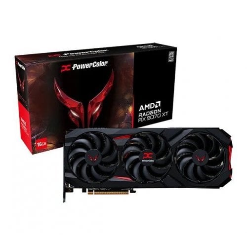 Відеокарта PowerColor Radeon RX 9070 XT Red Devil 16384MB (RX9070XT 16G-E/OC) купити з перевіркою сумісності: огляд, характеристики, ціна у Києві, Львові, Вінниці, Хмельницькому, Івано-Франківську, Україні | інтернет-магазин TELEMART.UA фото