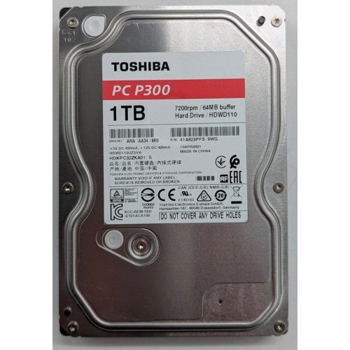 Жорсткий диск Toshiba P300 1TB 64MB 7200RPM 3.5" (HDWD110UZSVA) (Відновлено продавцем, 743798) купити з перевіркою сумісності: огляд, характеристики, ціна у Києві, Львові, Вінниці, Хмельницькому, Івано-Франківську, Україні | інтернет-магазин TELEMART.UA фото