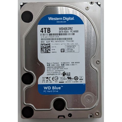 Жорсткий диск Western Digital Blue 4TB 64MB 3.5" (WD40EZRZ) (Відновлено продавцем, 743803) купити з перевіркою сумісності: огляд, характеристики, ціна у Києві, Львові, Вінниці, Хмельницькому, Івано-Франківську, Україні | інтернет-магазин TELEMART.UA фото