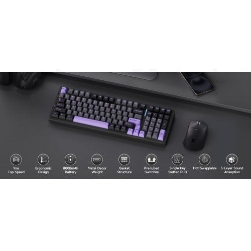 Купить Клавиатура MCHOSE G98 Pro RGB Mechanical Flame Orange Switch Wireless (MC-G98S-3) Black/Purple - цена в Харькове, Киеве, Днепре, Одессе
в интернет-магазине Telemart фото