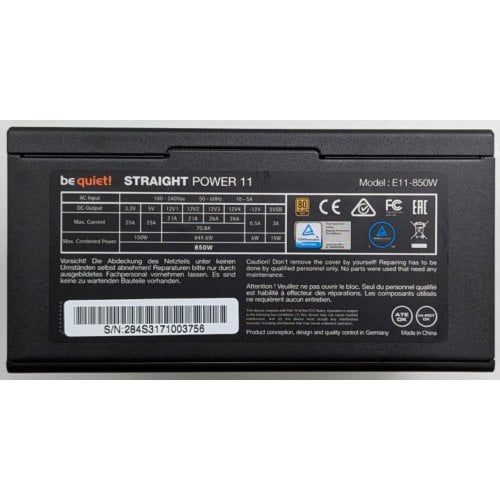 Блок живлення Be Quiet! Straight Power 11 850W (BN284) (Відновлено продавцем, 744368) купити з перевіркою сумісності: огляд, характеристики, ціна у Києві, Львові, Вінниці, Хмельницькому, Івано-Франківську, Україні | інтернет-магазин TELEMART.UA фото