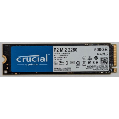 Ssd-диск Crucial P2 500GB M.2 (2280 PCI-E) NVMe x4 (CT500P2SSD8) (Відновлено продавцем, 744385) купити з перевіркою сумісності: огляд, характеристики, ціна у Києві, Львові, Вінниці, Хмельницькому, Івано-Франківську, Україні | інтернет-магазин TELEMART.UA фото