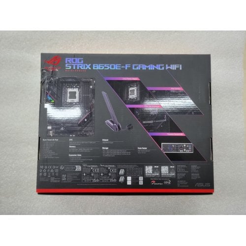 Купить Уценка материнская плата Asus ROG STRIX B650E-F GAMING WIFI (sAM5, AMD B650) (Повреждена упаковка, 744469) с проверкой совместимости: обзор, характеристики, цена в Киеве, Днепре, Одессе, Харькове, Украине | интернет-магазин TELEMART.UA фото