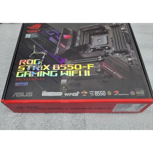 Купить Уценка материнская плата Asus ROG STRIX B550-F GAMING II WIFI (sAM4, B550) (Повреждена упаковка, 744739) с проверкой совместимости: обзор, характеристики, цена в Киеве, Днепре, Одессе, Харькове, Украине | интернет-магазин TELEMART.UA фото