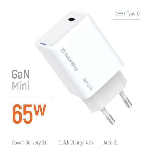 Photo ColorWay GaN Mini USB Type-C 65W (CW-CHS049PD-WT) White