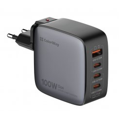 Сетевое зарядное устройство ColorWay GaN USB + 3 x USB Type-C 100W (CW-CHS047PD-BK) Black
