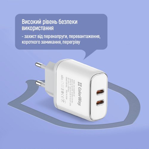 Photo ColorWay 2 x USB Type-C 40W (CW-CHS048PD-WT) White