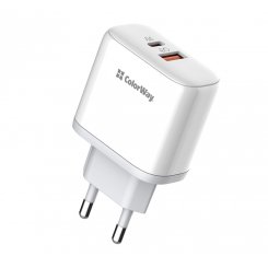 Сетевое зарядное устройство ColorWay USB + USB Type-C 45W (CW-CHS042PD-WT) White