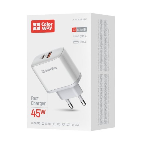 Photo ColorWay USB + USB Type-C 45W (CW-CHS042PD-WT) White