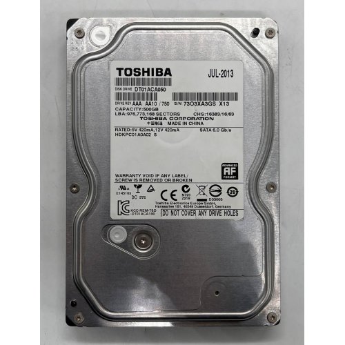 Жорсткий диск Toshiba 500GB 32MB 7200RPM 3.5" (DT01ACA050) (Відновлено продавцем, 745935) купити з перевіркою сумісності: огляд, характеристики, ціна у Києві, Львові, Вінниці, Хмельницькому, Івано-Франківську, Україні | інтернет-магазин TELEMART.UA фото