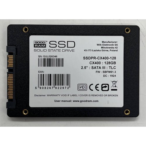 Ssd-диск GoodRAM CX400 TLC 128GB 2.5" (SSDPR-CX400-128) (Відновлено продавцем, 746274) купити з перевіркою сумісності: огляд, характеристики, ціна у Києві, Львові, Вінниці, Хмельницькому, Івано-Франківську, Україні | інтернет-магазин TELEMART.UA фото