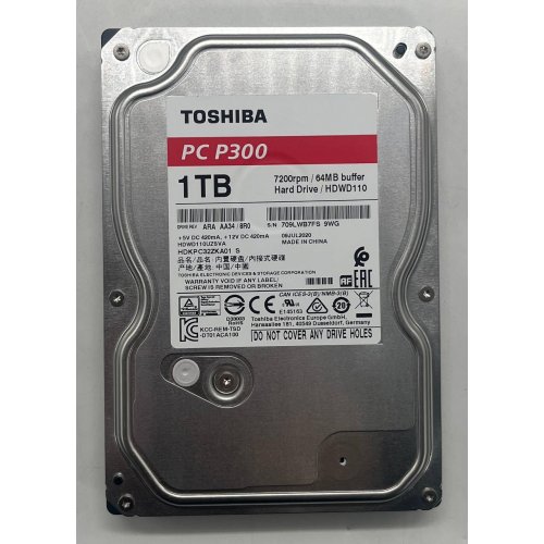 Купить Жесткий диск Toshiba P300 1TB 64MB 7200RPM 3.5" (HDWD110UZSVA) (Восстановлено продавцом, 746413) с проверкой совместимости: обзор, характеристики, цена в Киеве, Днепре, Одессе, Харькове, Украине | интернет-магазин TELEMART.UA фото