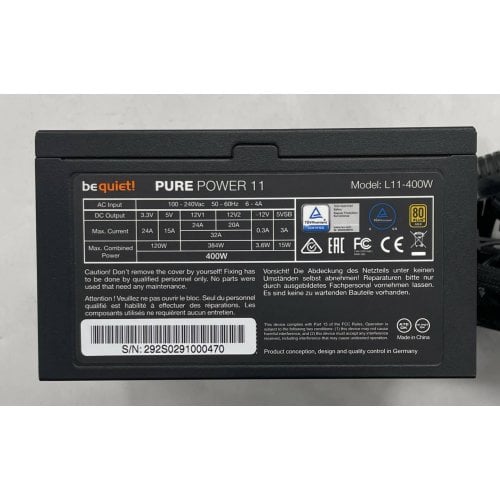 Блок живлення Be Quiet! Pure Power 11 400W (BN292) (Відновлено продавцем, 746835) купити з перевіркою сумісності: огляд, характеристики, ціна у Києві, Львові, Вінниці, Хмельницькому, Івано-Франківську, Україні | інтернет-магазин TELEMART.UA фото