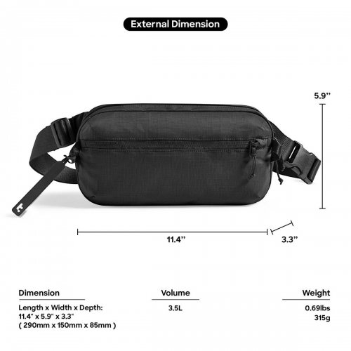 Поясна сумка Tomtoc Aviator-T33 3.5L (T33M1D1) Black купити в Україні: Київ, Львів, Хмельницький, Тернопіль | Низька ціна, відгуки, характеристики від TELEMART фото