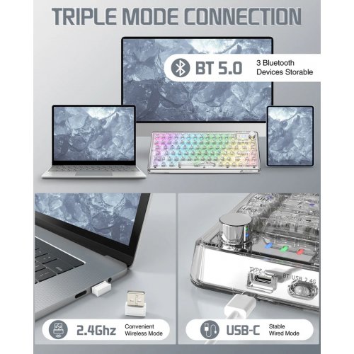 Купить Клавиатура Attack Shark K75 Pro RGB Linear Switch (AS-6972792470351-PRO-TW) Transparent White - цена в Харькове, Киеве, Днепре, Одессе
в интернет-магазине Telemart фото
