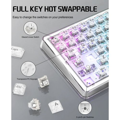 Купить Клавиатура Attack Shark K75 Pro RGB Linear Switch (AS-6972792470351-PRO-TW) Transparent White - цена в Харькове, Киеве, Днепре, Одессе
в интернет-магазине Telemart фото