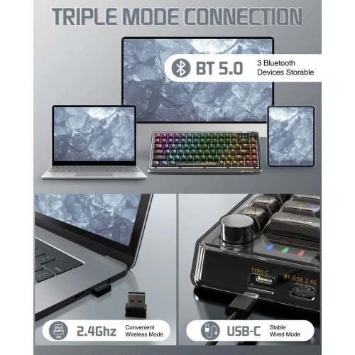 Купить Клавиатура Attack Shark K75 Pro RGB Linear Switch (AS-6972792470351-PRO-TB) Transparent Black - цена в Харькове, Киеве, Днепре, Одессе
в интернет-магазине Telemart фото